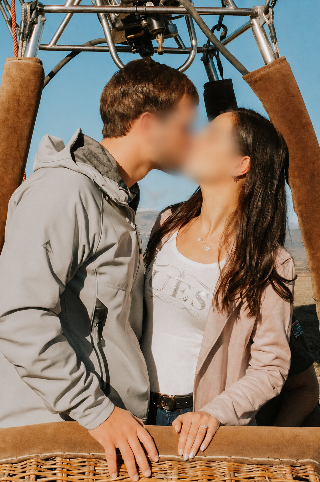 Couple enjoying a private hot air balloon flight